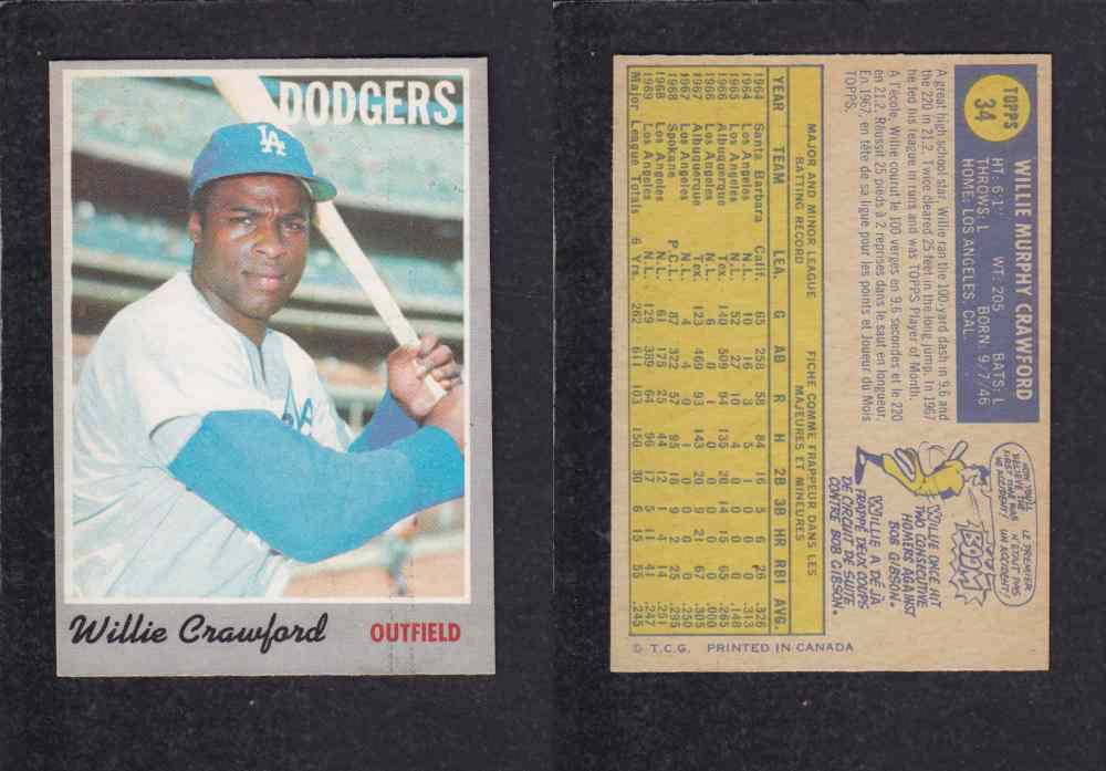 1970 O-PEE-CHEE BASEBALL CARD #34 W. CRAWFORD photo