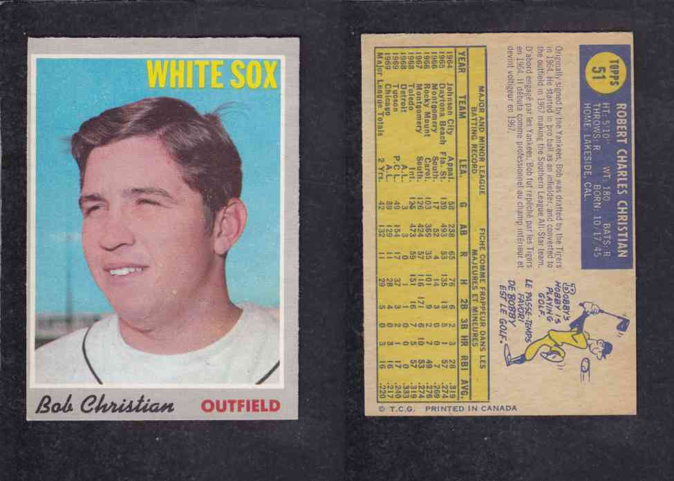 1970 O-PEE-CHEE BASEBALL CARD #51 B. CHRISTIAN photo