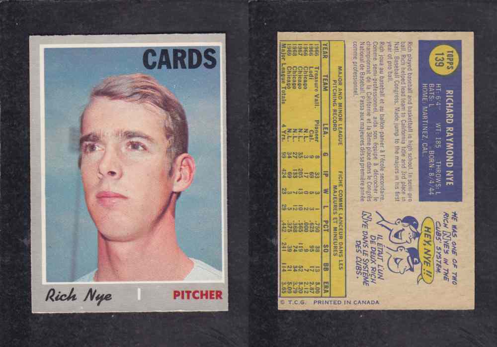 1970 O-PEE-CHEE BASEBALL CARD #139 R. NYE photo