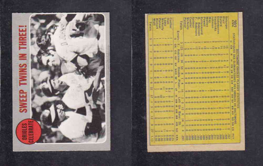 1970 O-PEE-CHEE BASEBALL CARD #202 ORIOLE CELEBRATE photo