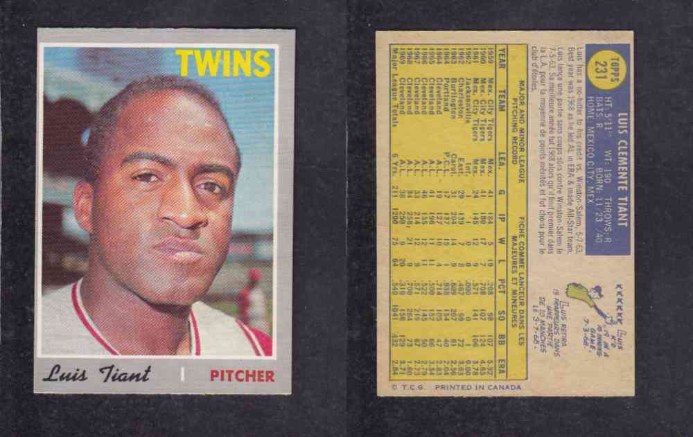 1970 O-PEE-CHEE BASEBALL CARD #231 L. TIANT photo