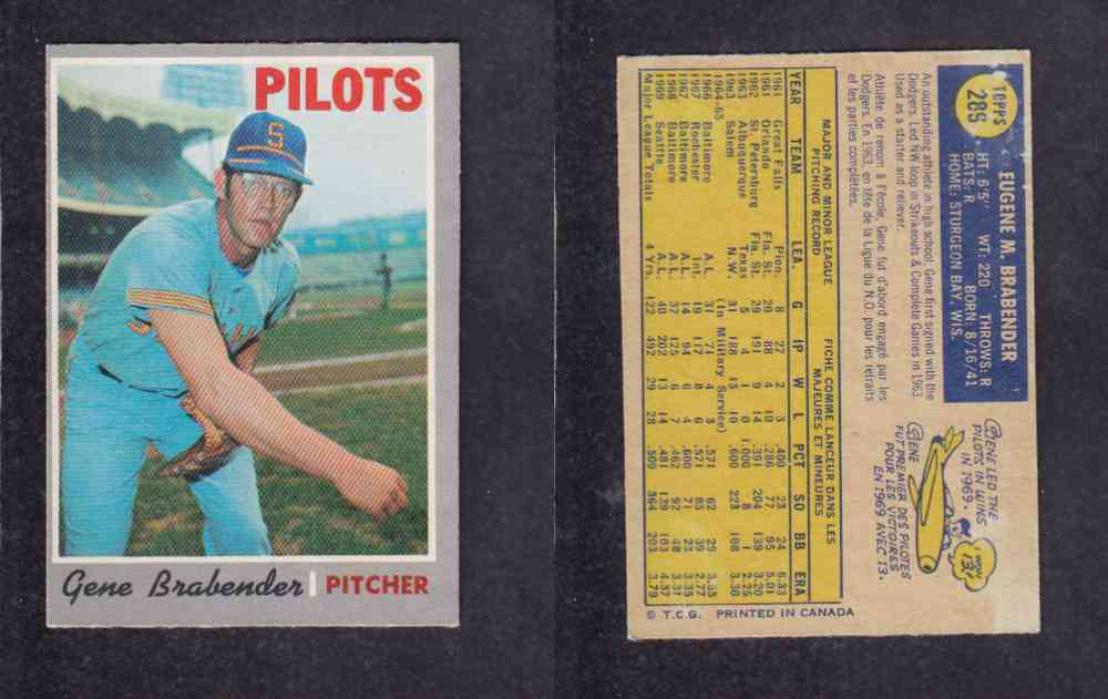 1970 O-PEE-CHEE BASEBALL CARD #289 G. BRABENDER photo