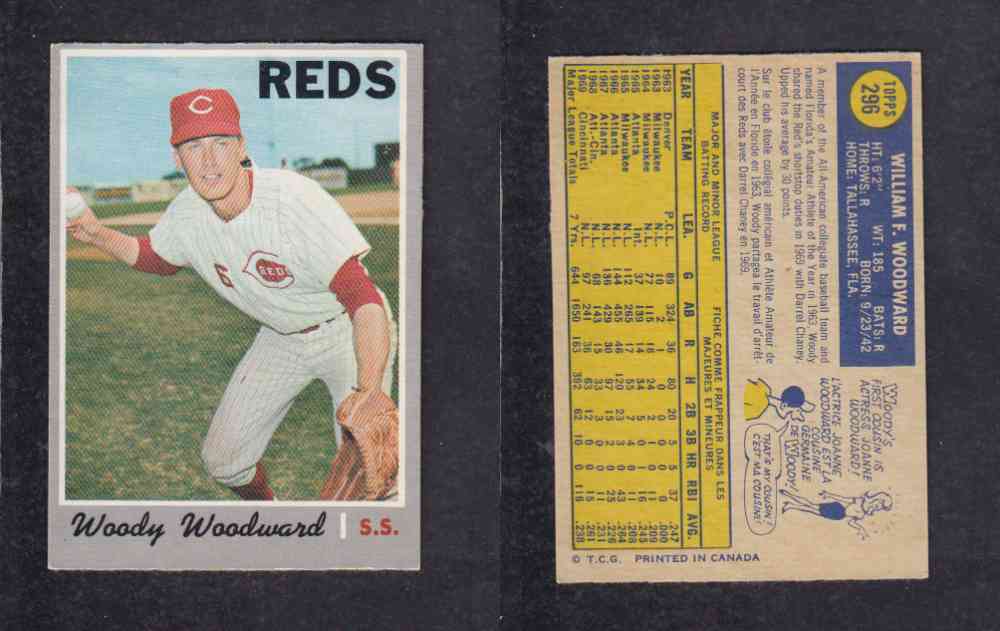 1970 O-PEE-CHEE BASEBALL CARD #296 W. WOODWARD photo