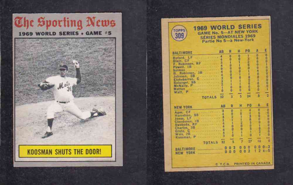 1970 O-PEE-CHEE BASEBALL CARD #309 1969 WOLD SERIES GAME 5 photo