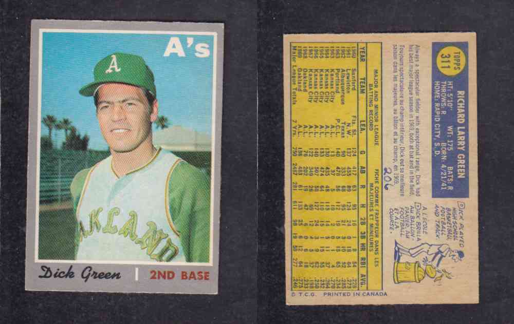 1970 O-PEE-CHEE BASEBALL CARD #311 D. GREEN photo