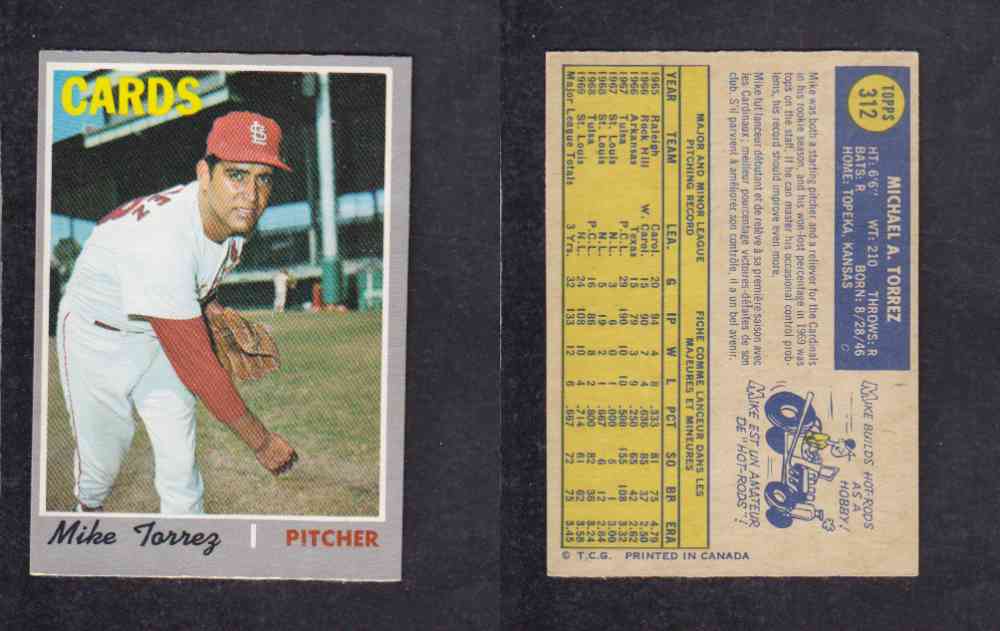 1970 O-PEE-CHEE BASEBALL CARD #312 M. TORREZ photo