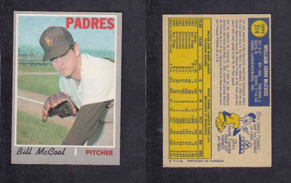 1970 O-PEE-CHEE BASEBALL CARD #314 B. MCCOOL photo