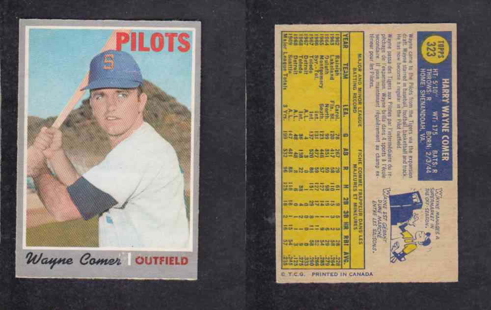 1970 O-PEE-CHEE BASEBALL CARD #323 W. COMER photo