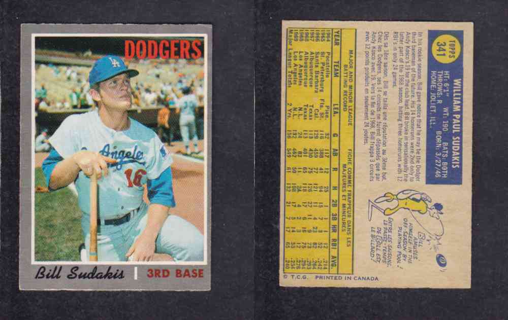 1970 O-PEE-CHEE BASEBALL CARD #341 B. SUDAKIS photo