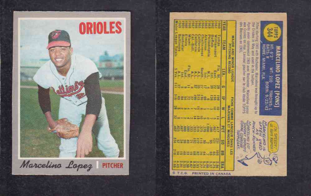 1970 O-PEE-CHEE BASEBALL CARD #344 M. LOPEZ photo