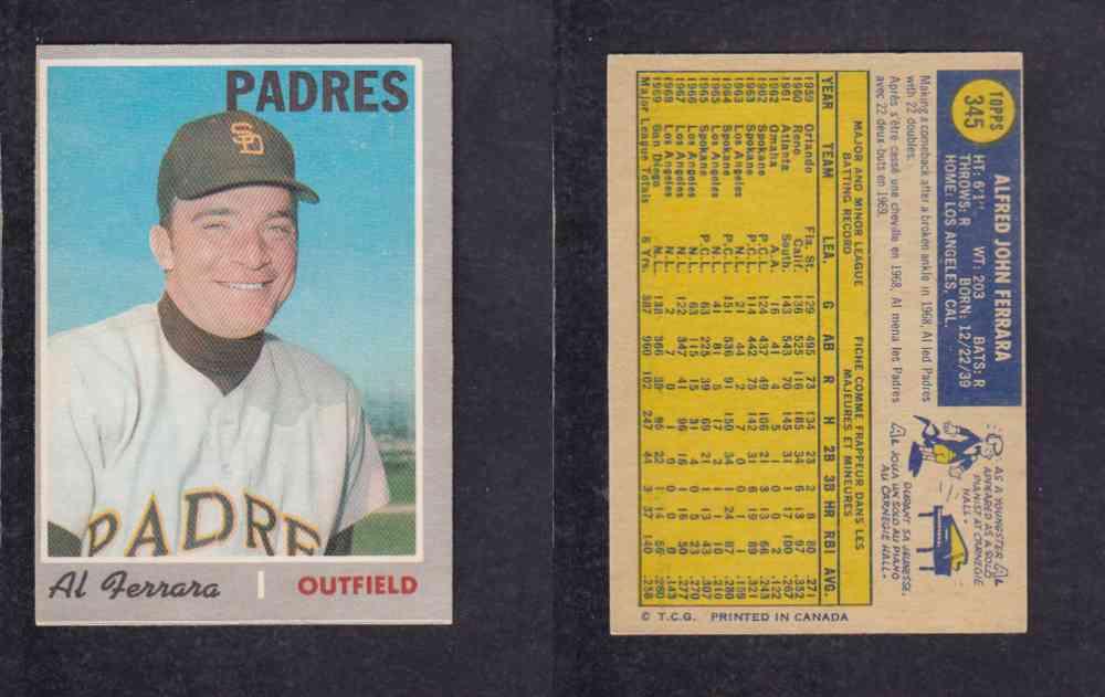 1970 O-PEE-CHEE BASEBALL CARD #345 A. FERRARA photo