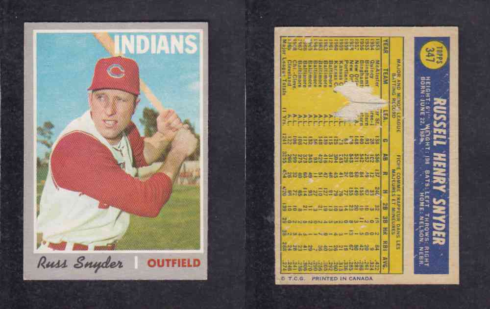 1970 O-PEE-CHEE BASEBALL CARD #347 R. SNYDER photo