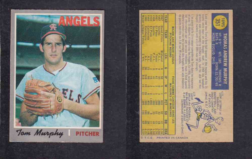 1970 O-PEE-CHEE BASEBALL CARD #351 T. MURPHY photo