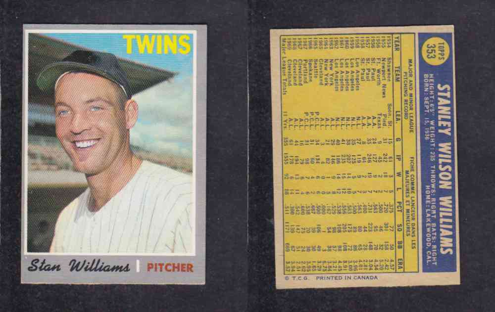 1970 O-PEE-CHEE BASEBALL CARD #353 S. WILLIAMS photo