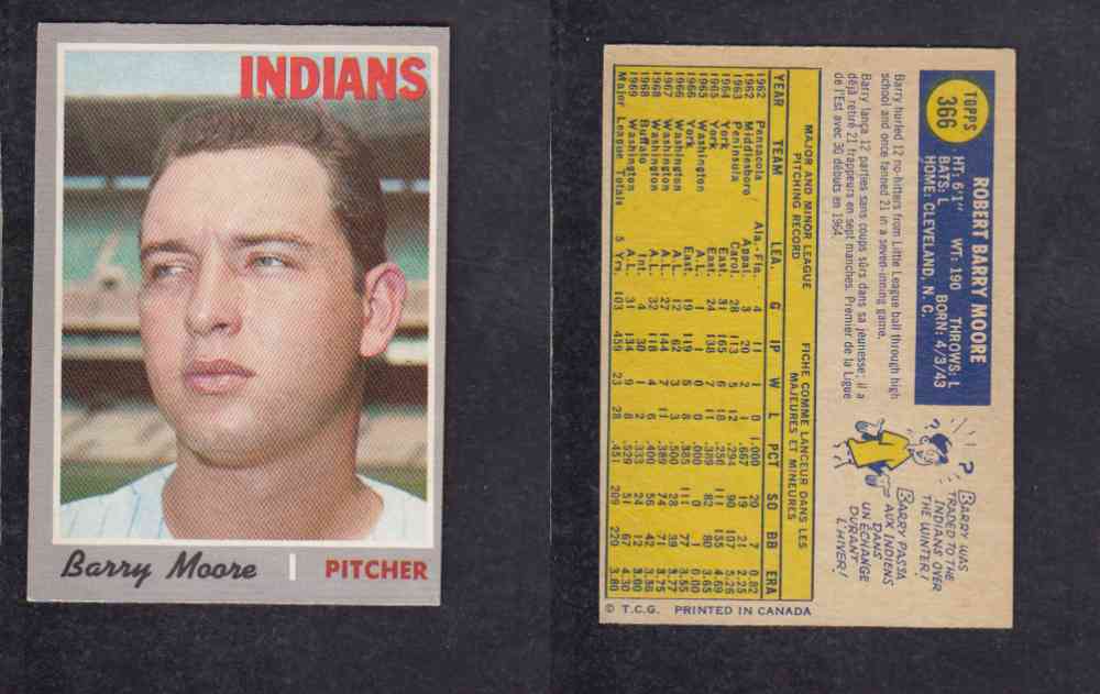 1970 O-PEE-CHEE BASEBALL CARD #366 B. MOORE photo