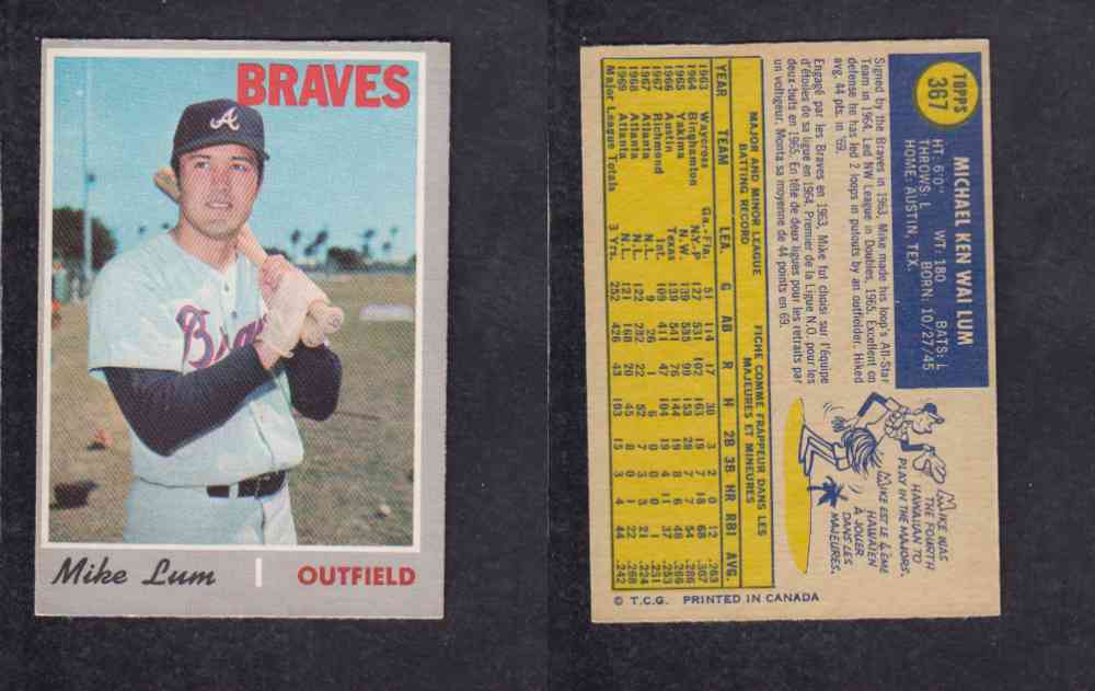 1970 O-PEE-CHEE BASEBALL CARD #367 M. LUM photo