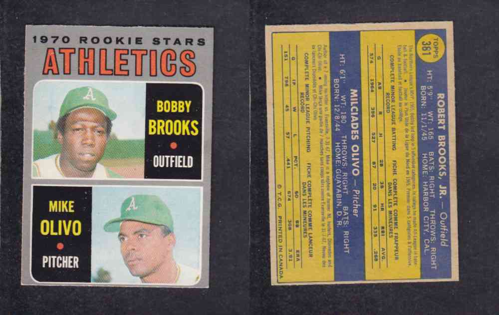 1970 O-PEE-CHEE BASEBALL CARD #381 ROOKIE STARS ATHLETICS photo