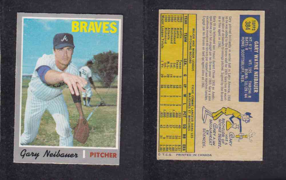 1970 O-PEE-CHEE BASEBALL CARD #384 G. NEIBAUER photo