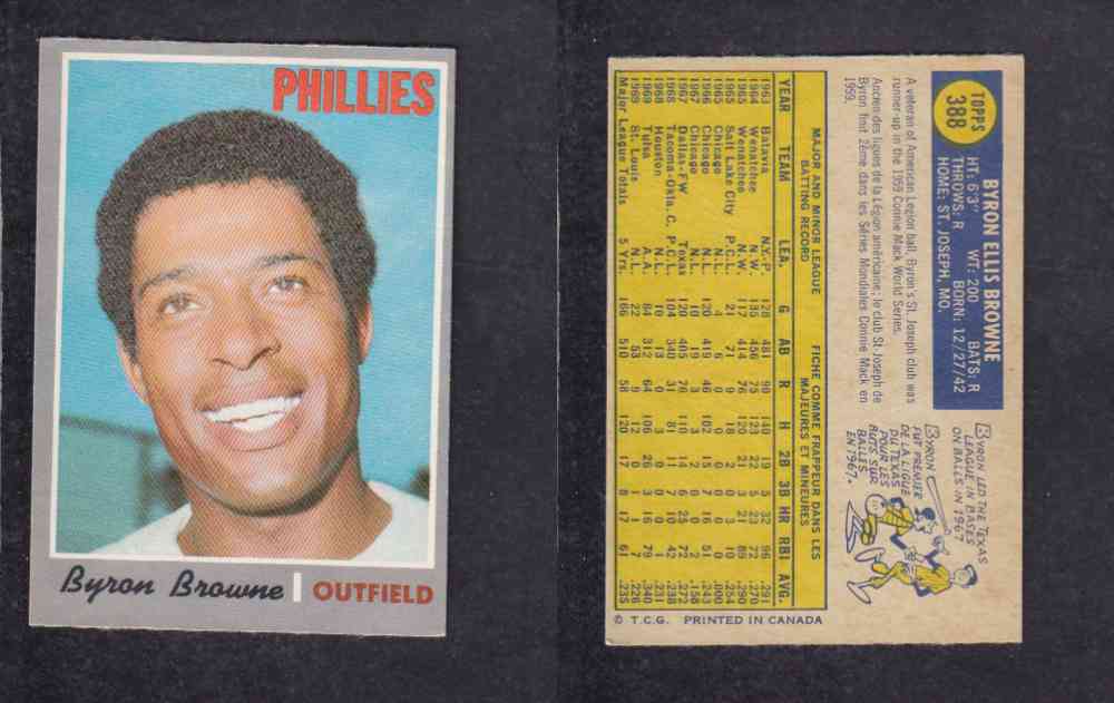 1970 O-PEE-CHEE BASEBALL CARD #388 B. BROWNE photo