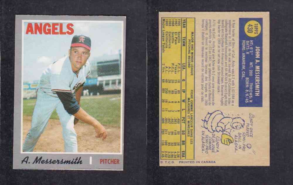 1970 O-PEE-CHEE BASEBALL CARD #430 A. MESSERSMITH photo