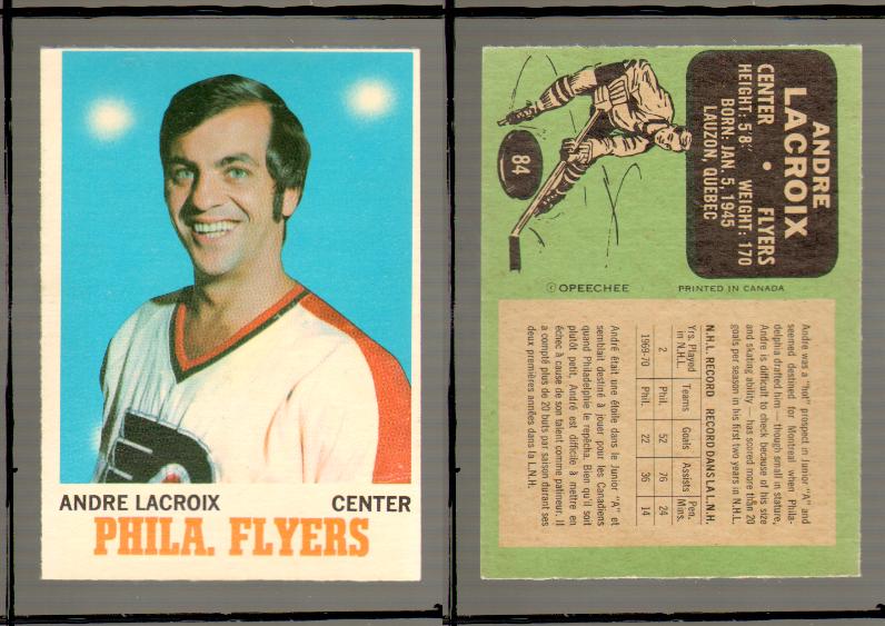 1970-71 O-PEE-CHEE CARD #84 A. LACROIX photo