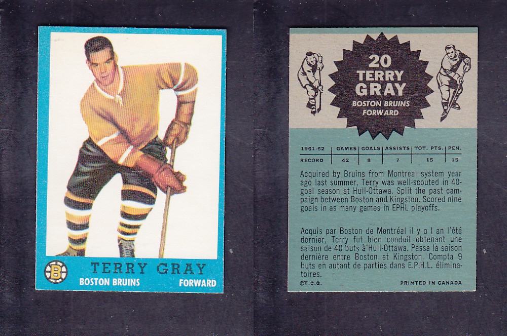 1962-63 TOPPS HOCKEY CARD #20 T. GRAY photo