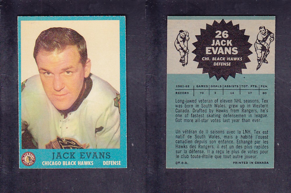 1962-63 TOPPS HOCKEY CARD #26 J. EVANS photo