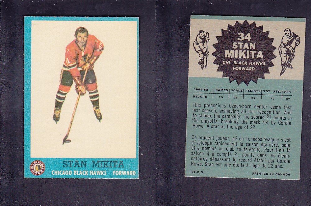 1962-63 TOPPS HOCKEY CARD #34 S. MIKITA photo