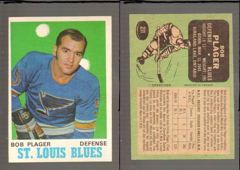 1970-71 O-PEE-CHEE CARD #211 B. PLAGER photo