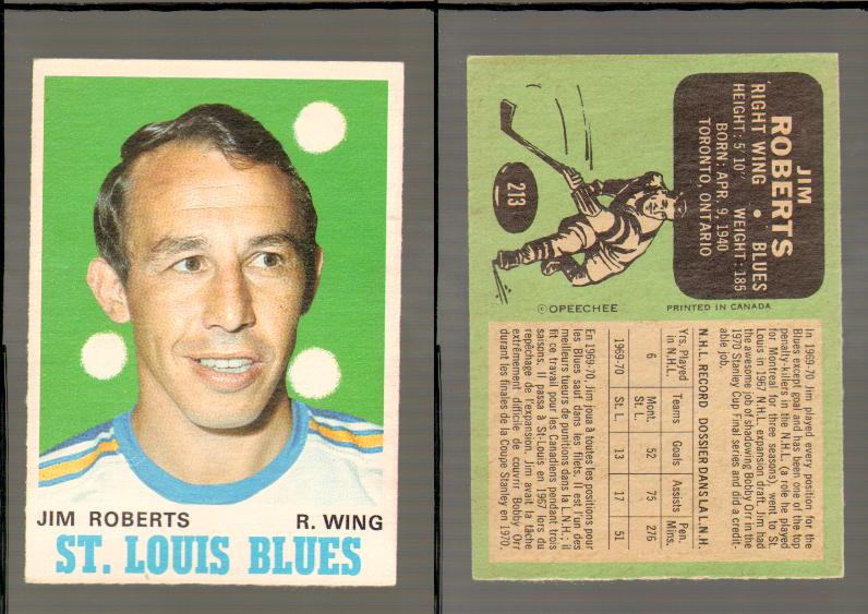 1970-71 O-PEE-CHEE CARD #213 J. ROBERTS photo