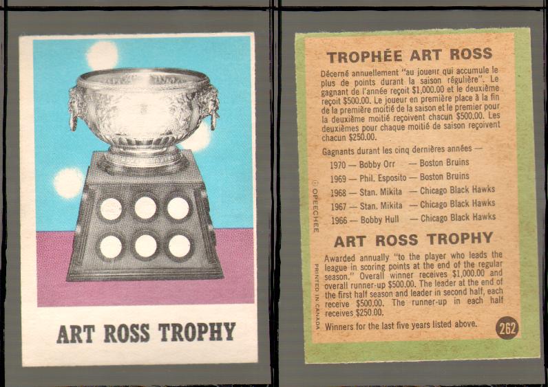 1970-71 O-PEE-CHEE CARD #262 ART ROSS TROPHY photo