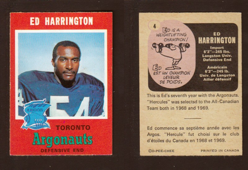 1971 CFL O-PEE-CHEE FOOTBALL CARD #4 E. HARRINGTON photo