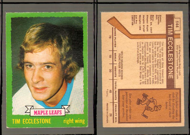 1973-74 O-PEE-CHEE CARD #144 T. ECCLESTONE photo
