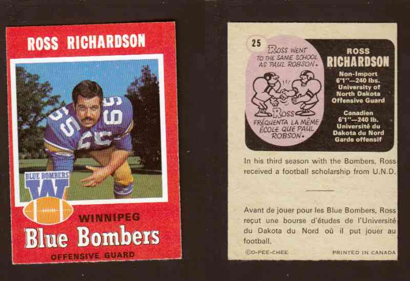 1971 CFL O-PEE-CHEE FOOTBALL CARD #25 R. RICHARDSON photo