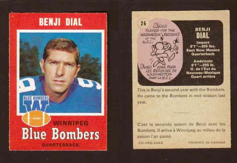 1971 CFL O-PEE-CHEE FOOTBALL CARD #26 B. DIAL photo
