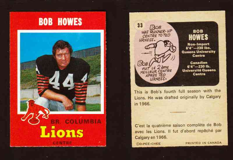 1971 CFL O-PEE-CHEE FOOTBALL CARD #33 B. HOWES photo