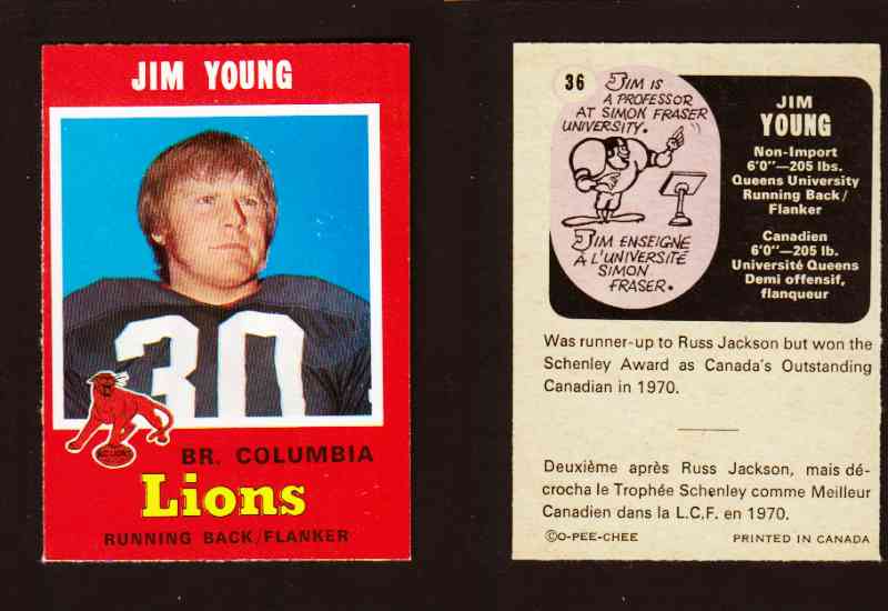 1971 CFL O-PEE-CHEE FOOTBALL CARD #36 J. YOUNG photo