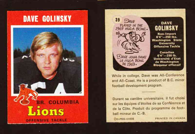 1971 CFL O-PEE-CHEE FOOTBALL CARD #39 D. GOLINSKY photo
