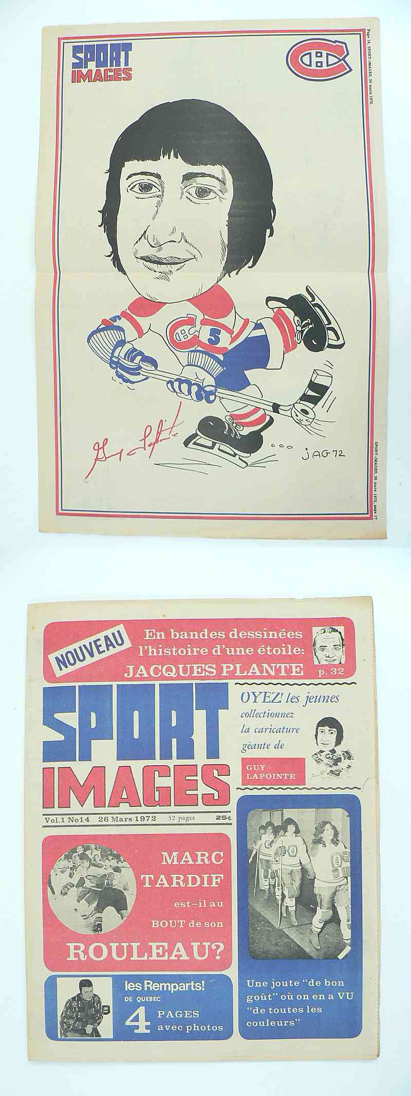 1972 SPORT IMAGES FULL MAGAZINE G.LAPOINTE POSTER photo