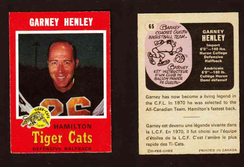 1971 CFL O-PEE-CHEE FOOTBALL CARD #65 G. HENLEY photo