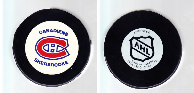 1986-93 AHL IN GLAS CO SHERBROOKE CANADIENS GAME PUCK photo