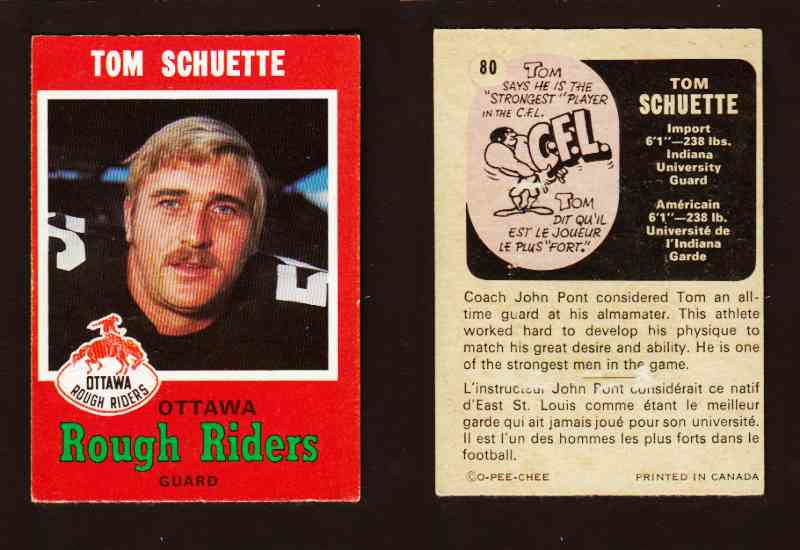 1971 CFL O-PEE-CHEE FOOTBALL CARD #80 T. SCHUETTE photo