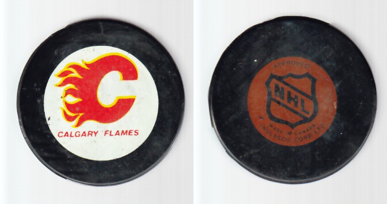 1980-85 NHL VICEROY CALGARY FLAMES GAME PUCK photo