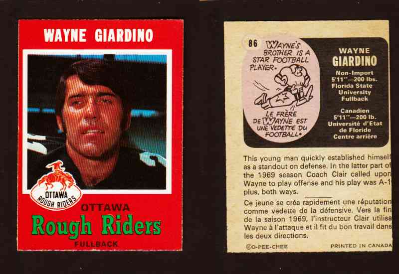 1971 CFL O-PEE-CHEE FOOTBALL CARD #86 W. GIARDINO photo