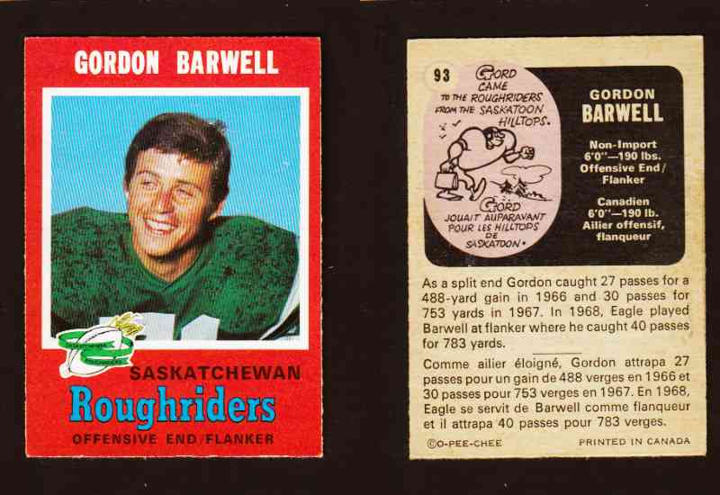 1971 CFL O-PEE-CHEE FOOTBALL CARD #93 G. BARWELL photo