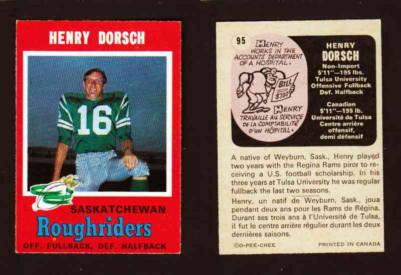 1971 CFL O-PEE-CHEE FOOTBALL CARD #95 H. DORSCH photo