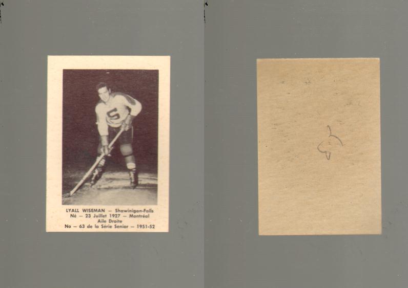 1951-52 LAVAL DAIRY HOCKEY CARD #63 L. WISEMAN photo