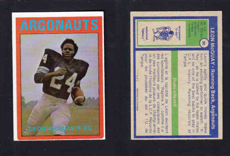 1972 CFL O-PEE-CHEE FOOTBALL CARD #30 L. McQUAY photo