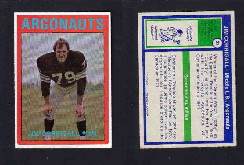 1972 CFL O-PEE-CHEE FOOTBALL CARD #31 J. CORRIGALL photo