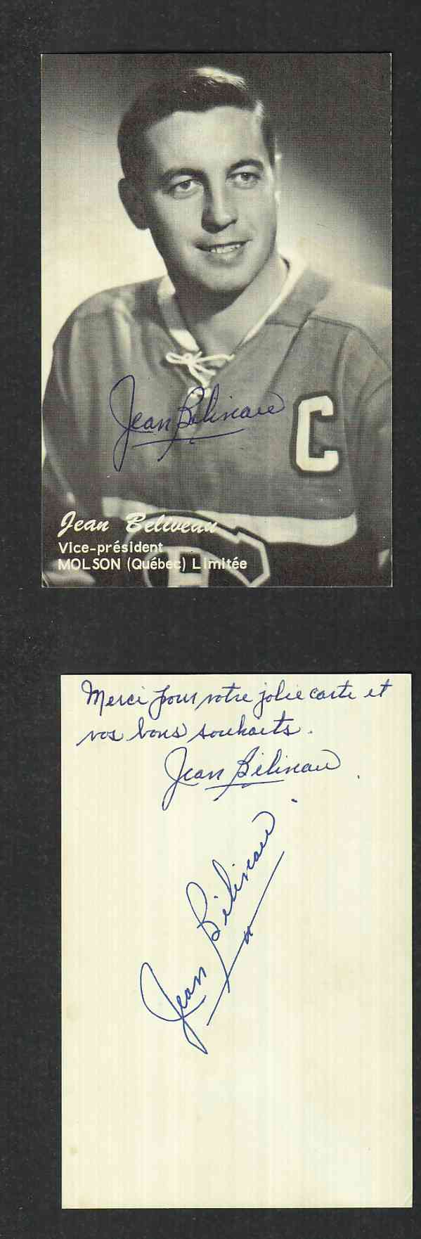 1950'S MONTREAL CANADIENS J. BELIVEAU  AUTOGRAPHED POST CARD photo